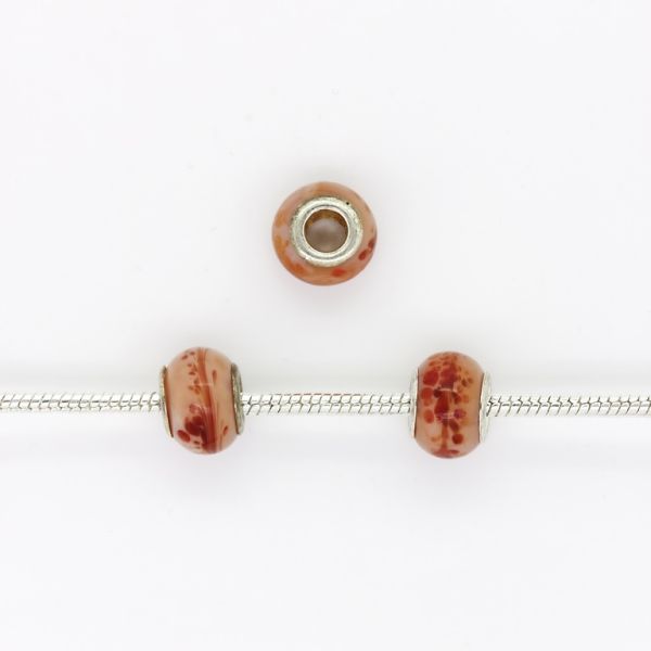 PANDORA TYPE BEADS - GLASS - CIRCLE - 14x10mm PINK (LIGHT)-RED-ORANGE 36 - PACKAGE 50pcs. Hole-5.0mm