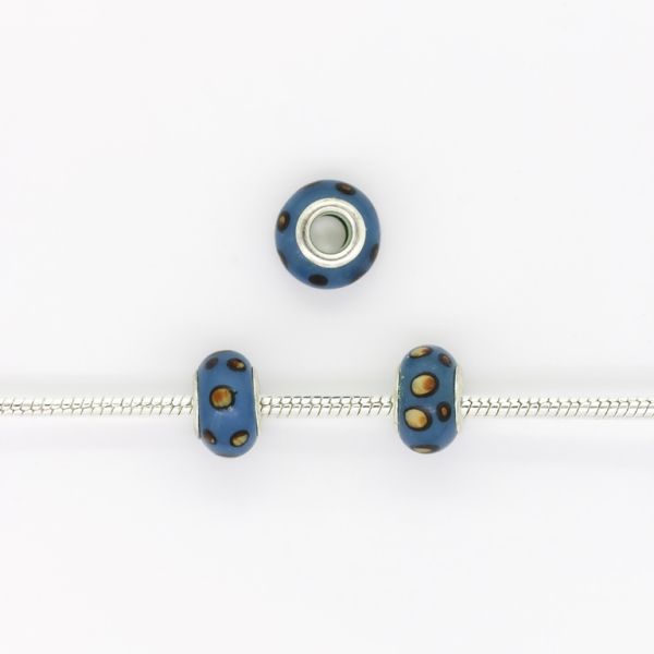 PANDORA TYPE BEADS - GLASS - CIRCLE - 14x10mm BLUE-BROWN (LIGHT) 39 - PACKAGE 50pcs. Hole-5.0mm