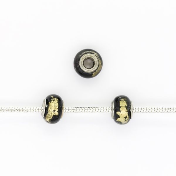 PANDORA TYPE BEADS - GLASS - CIRCLE - 14x10mm BLACK-GOLD 25 - PACKAGE 50pcs. Hole-5.0mm