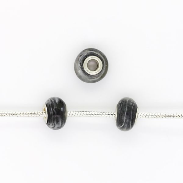 PANDORA TYPE BEADS - GLASS - CIRCLE - 16x10mm BLACK-WHITE 30 - 5pcs. Hole-5.0mm