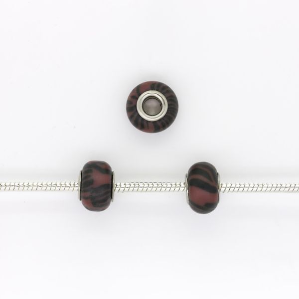 PANDORA TYPE BEADS - FIMO - CIRCLE - 14x10mm BORDEAUX-BLACK - 5pcs. Hole-5.0mm