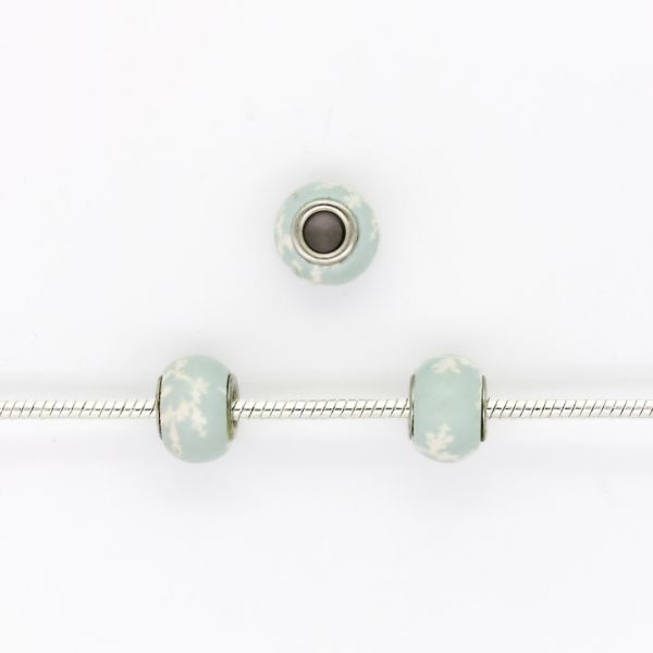 PANDORA TYPE BEADS - FIMO - CIRCLE - FLOWER 09 - 14x10mm BLUE (LIGHT)-WHITE - 5pcs. Hole-5.0mm