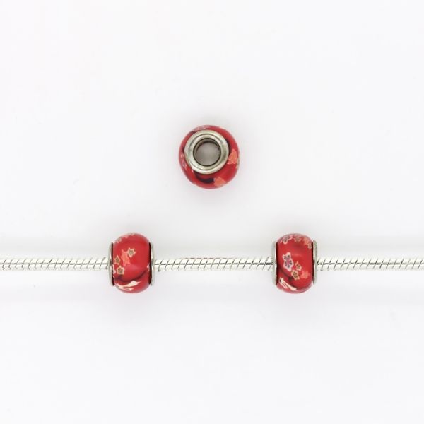 PANDORA TYPE BEADS - FIMO - CIRCLE - FLOWER 03 - 12x9mm RED-WHITE-CORAL-RESEDA-PINK - 5pcs. Hole-5.0mm