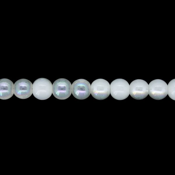 GLASS BEADS ON A STRING UV - BALL - SOLID - 8mm - GRAY (LIGHT)-GREEN (RAINBOW) - STRING (100 pcs.) Hole-1.3mm