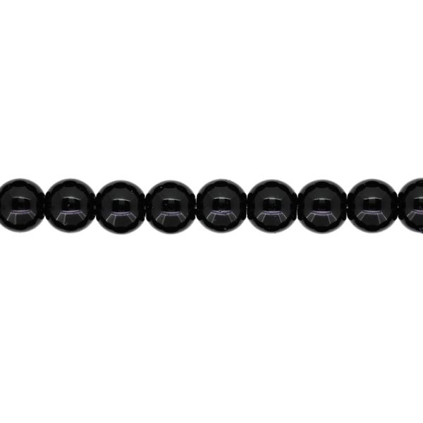 GLASS BEADS ON A STRING - BALL - 10mm BLACK - STRING (41 pcs.) Hole-1.8mm
