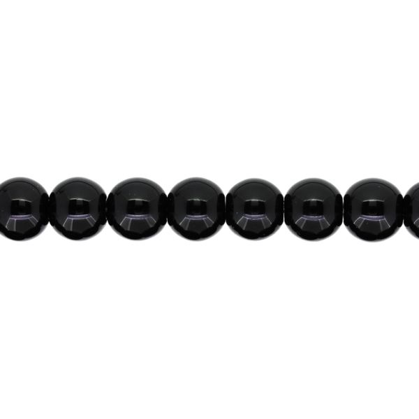 GLASS BEADS ON A STRING - BALL - 12mm BLACK - STRING (35 pcs.) Hole-1.8mm