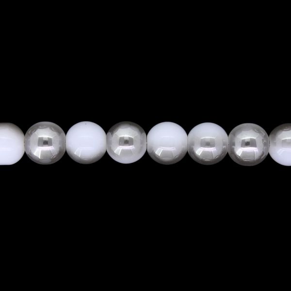 GLASS BEADS ON A STRING UV - BALL - SOLID - 10mm - GRAY (LIGHT) AND SILVER (METALLIC) - STRING (80 pcs.) Hole-1.3mm