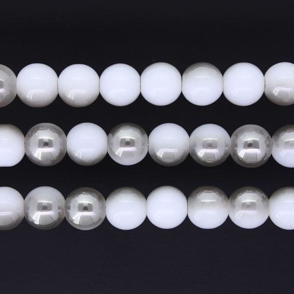 GLASS BEADS ON A STRING UV - BALL - SOLID - 10mm - GRAY (LIGHT) AND SILVER (METALLIC) - PACKAGE (3х80 pcs.) Hole-1.3mm