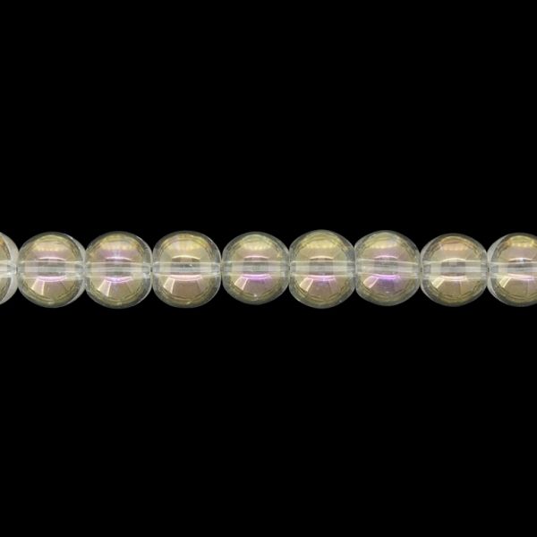 GLASS BEADS ON A STRING UV - BALL - TRANSPARENT - 10mm - ECRU (DARK) (АВ) - STRING (80 pcs.) Hole-1.3mm