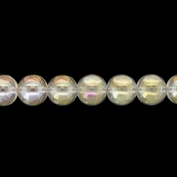 GLASS BEADS ON A STRING UV - BALL - TRANSPARENT - 12mm - ECRU (АВ) - STRING (65 pcs.) Hole-1.3mm