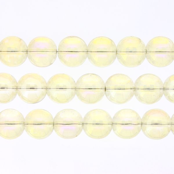 GLASS BEADS ON A STRING UV - BALL - TRANSPARENT - 12mm - ECRU (АВ) - PACKAGE (3х65 pcs.) Hole-1.3mm