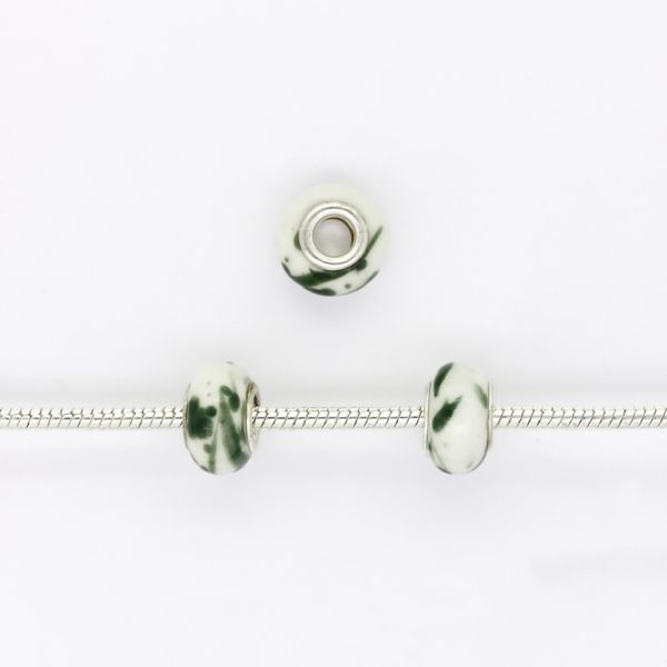 МЪНИСТА ТИП ПАНДОРА - КЕРАМИЧНИ - КРЪГ - 14х9мм БЯЛО-ЗЕЛЕНО ВОЙНИШКО Т. 14 - 5 бр. Отвор-5.0мм