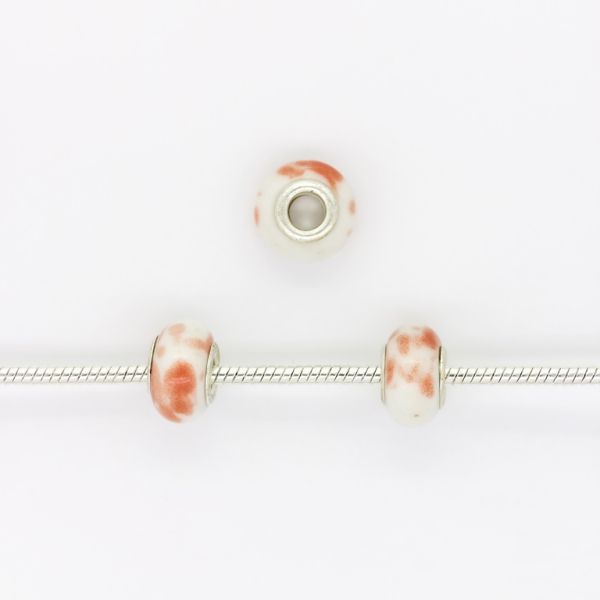 PANDORA TYPE BEADS - CERAMIC - CIRCLE - 14x9mm WHITE-ORANGE 36 - PACKAGE 50pcs. Hole-5.0mm