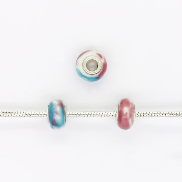 PANDORA TYPE BEADS - CERAMIC - CIRCLE - 15x9mm WHITE-PINK (DARK)-BLUE 04 - PACKAGE 50pcs. Hole-5.0mm