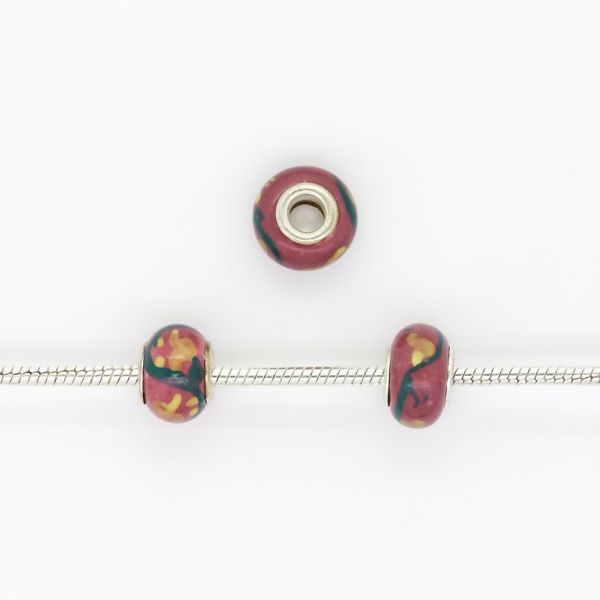 PANDORA TYPE BEADS - CERAMIC - CIRCLE - 15x9mm PINK (DARK)-YELLOW-PETROLEUM 39 - 5pcs. Hole-5.0mm