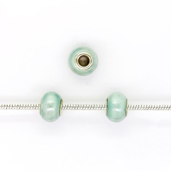 PANDORA TYPE BEADS - CERAMIC - CIRCLE - 15x11mm TURQUOISE (LIGHT) 03 - PACKAGE 50pcs. Hole-5.0mm