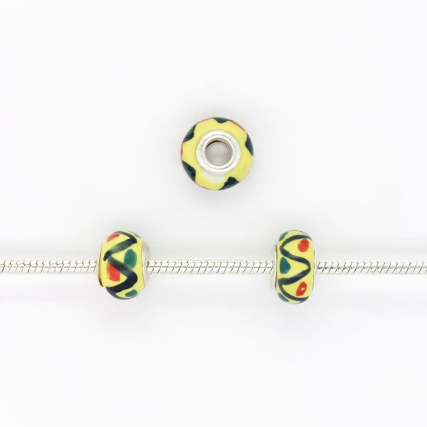 PANDORA TYPE BEADS - CERAMIC - CIRCLE - 14x10mm YELLOW-BLACK-GREEN (DARK)-ORANGE (DARK) 27 - PACKAGE 50pcs. Hole-5.0mm