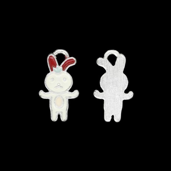 МЕТАЛНИ МЪНИСТА С ЕМАЙЛ - UV - ВИСУЛКА - ЗАЕК 05 - 12х21х2мм БЯЛО-ЧЕРВЕНО-РОЗОВО-СИНЬО СВ. - 4 бр. Отвор-2.5мм