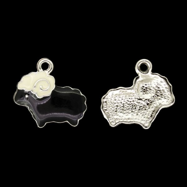 METAL BEADS WITH ENAMEL - UV - PENDANT - ARIES 03 - 20x19x3mm SILVER AND BLACK - 4pcs. Hole-1.8mm