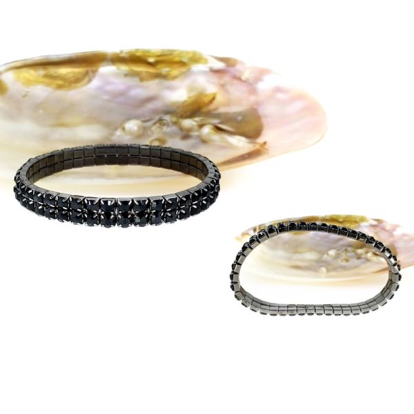 JEWELRY - ELASTIC BRACELET WITH CRYSTALS G120 - 2 ROWS - BLACK - 1pc.