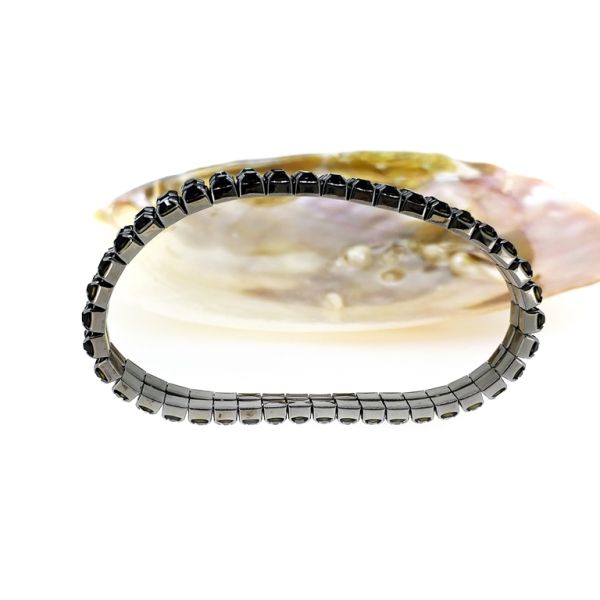 JEWELRY - ELASTIC BRACELET WITH CRYSTALS G120 - 2 ROWS - BLACK - 1pc.