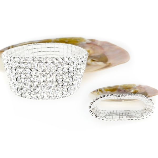 JEWELRY - ELASTIC BRACELET WITH CRYSTALS G120 - 8 ROWS - SILVER - 1pc.