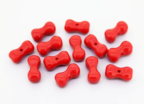 OPAQUE PLASTIC BEADS - BONE - 8.5x17mm RED С07 - 50g Hole-2.0mm (55pcs.)