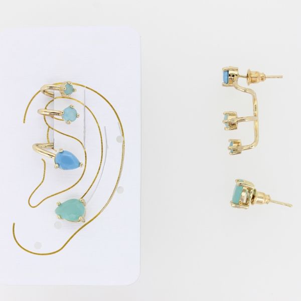 JEWELRY - EAR CUFF - RIGHT - ZIRCON Е324 - GOLD AND TURQUOISE (LIGHT) - 1 pair