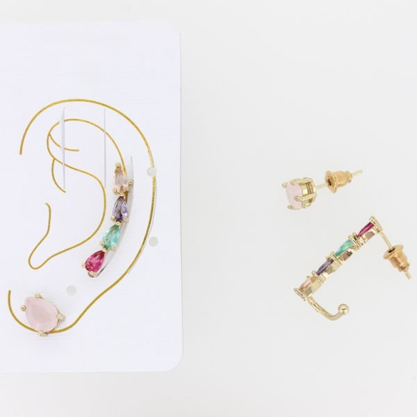 JEWELRY - EAR CUFF - LEFT - ZIRCON Е328 - GOLD AND MIX (PINK (LIGHT)) - 1 pair