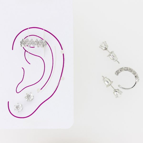 JEWELRY - EAR CUFF - ZIRCON Е339 - NICKEL-WHITE - PACKAGE 6 pairs
