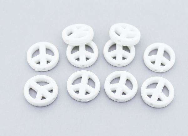 OPAQUE PLASTIC BEADS - PEACE SIGN - 14.5x3mm WHITE С01 - PACKAGE 500g Hole-1.8mm (1200pcs.)