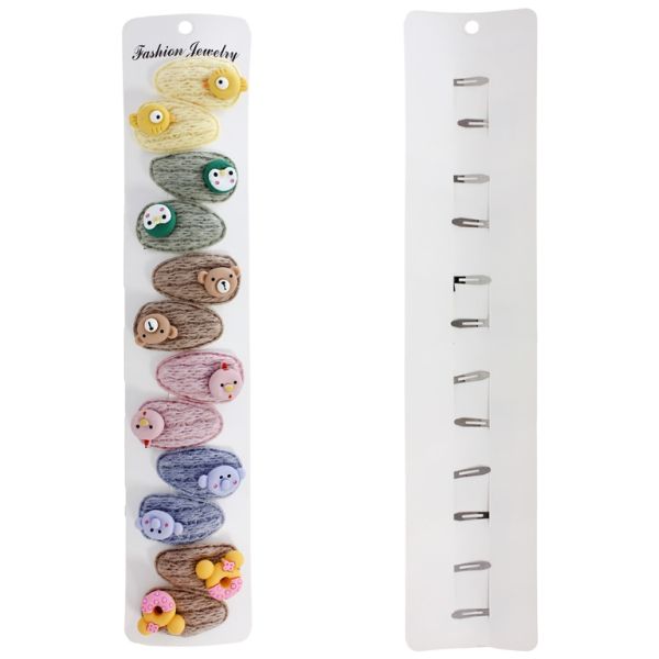 JEWELRY - METAL SNAP HAIR CLIP WITHOUT HOLE - TEXTILE AND FIMO - MODEL 01 ASSORTED - 4.5x2.5cm MIX COLORS 03 - PACKAGE 12pcs.