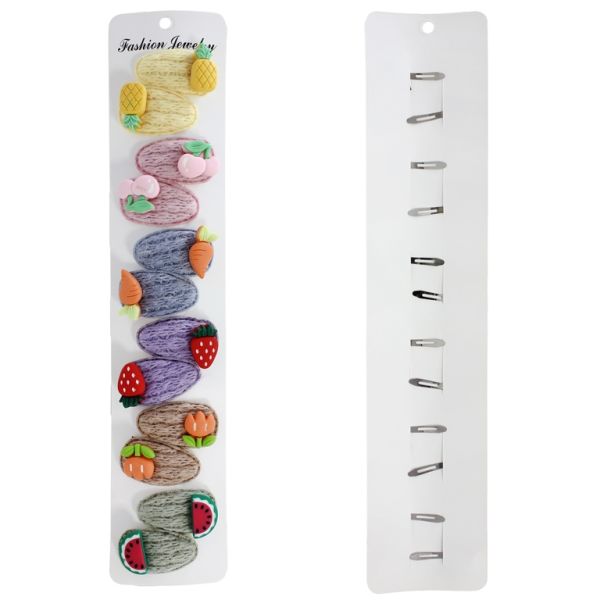 JEWELRY - METAL SNAP HAIR CLIP WITHOUT HOLE - TEXTILE AND FIMO - MODEL 01 ASSORTED - 4.5x2.5cm MIX COLORS 04 - PACKAGE 12pcs.