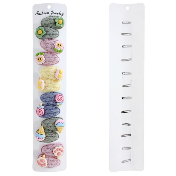 JEWELRY - METAL SNAP HAIR CLIP WITHOUT HOLE - TEXTILE AND FIMO - MODEL 01 ASSORTED - 4.5x2.5cm MIX COLORS 05 - PACKAGE 12pcs.