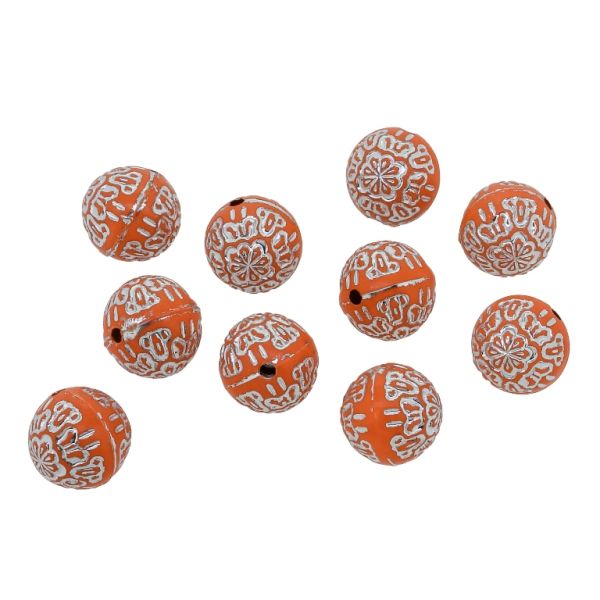OPAQUE SILVER WASHED PLASTIC BEADS - SILVER THREAD - BALL FLOWER 03 - 12mm ORANGE - PACKAGE 500g Hole-2.0mm (530pcs.)