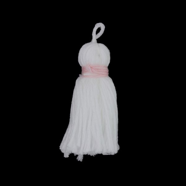TEXTILE BEADS - TASSEL COTTON - 5.0cm WHITE-PINK (LIGHT) 157 - 5pcs.