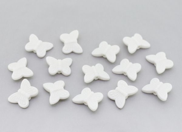 OPAQUE PLASTIC BEADS - BUTTERFLY 05 - RELIEF 11x14x4mm WHITE С01 - PACKAGE 500g Hole-2.0mm (1800pcs.)