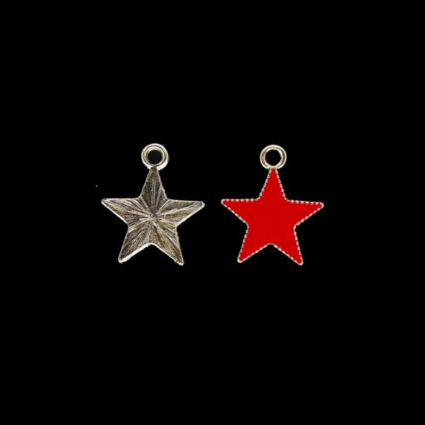 МЕТАЛНИ МЪНИСТА С ЕМАЙЛ - UV - ВИСУЛКА - ЗВЕЗДА 05 - 18х21х2мм ЗЛАТИСТО И ЧЕРВЕНО - 2 бр. Отвор-2.7мм