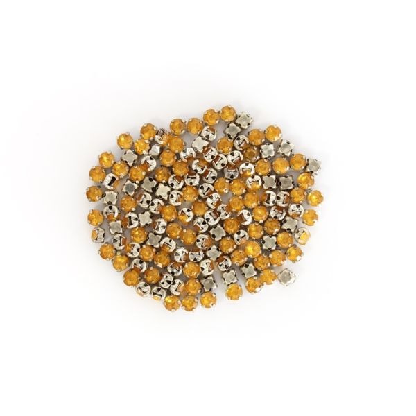 BEADS FOR SEWING - ACRYLIC CRYSTALS WITH METAL BASE - CIRCLE 4x3.2mm - AMBER AND НИКЕЛ - PACKAGE 100g (1735pcs.)