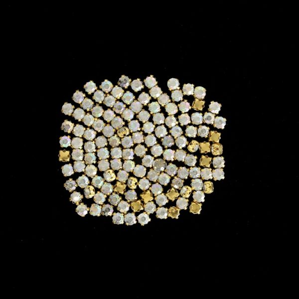 BEADS FOR SEWING - ACRYLIC CRYSTALS WITH METAL BASE - CIRCLE 5x4mm - TRANSPARENT (АВ) AND GOLD (DARK) - PACKAGE 100g (1670pcs.)