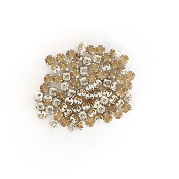 BEADS FOR SEWING - ACRYLIC CRYSTALS WITH METAL BASE - CIRCLE 6x4.4mm - BROWN (LIGHT) AND SILVER - PACKAGE 100g (870pcs.)