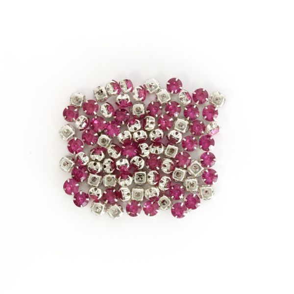 BEADS FOR SEWING - ACRYLIC CRYSTALS WITH METAL BASE - CIRCLE 6x4.4mm - CYCLAMEN AND SILVER - PACKAGE 100g (875pcs.)