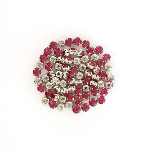 BEADS FOR SEWING - ACRYLIC CRYSTALS WITH METAL BASE - CIRCLE 6x4.5mm - CYCLAMEN (DARK) AND SILVER - PACKAGE 100g (875pcs.)