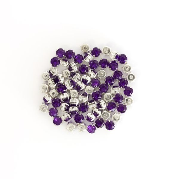 BEADS FOR SEWING - ACRYLIC CRYSTALS WITH METAL BASE - CIRCLE 6x5mm - PURPLE AND SILVER - PACKAGE 100g (830pcs.)