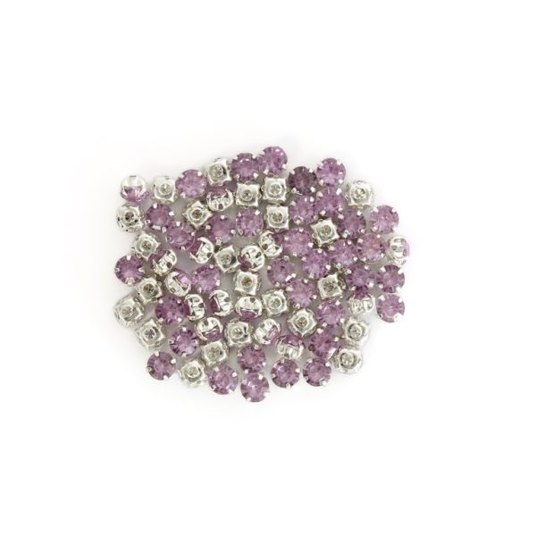 BEADS FOR SEWING - ACRYLIC CRYSTALS WITH METAL BASE - CIRCLE 6x5mm - PURPLE (LIGHT) AND SILVER - PACKAGE 100g (860pcs.)