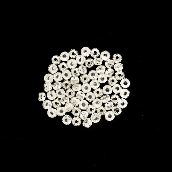 BEADS FOR SEWING - ACRYLIC CRYSTALS WITH METAL BASE - CIRCLE 6x5mm - TRANSPARENT AND SILVER - PACKAGE 100g (810pcs.)