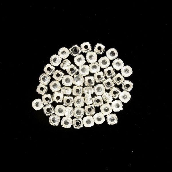 BEADS FOR SEWING - ACRYLIC CRYSTALS WITH METAL BASE - CIRCLE 7x4.5mm - TRANSPARENT AND SILVER - PACKAGE 100g (590pcs.)