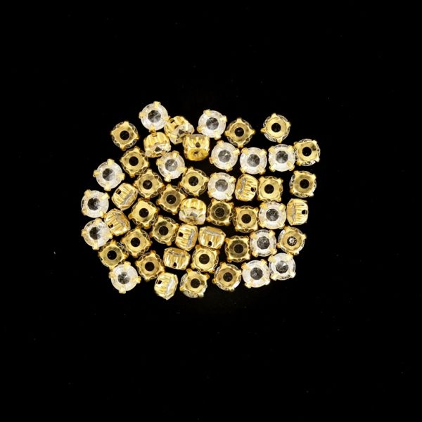 BEADS FOR SEWING - ACRYLIC CRYSTALS WITH METAL BASE - CIRCLE 7x5mm - TRANSPARENT AND GOLD - PACKAGE 100g (530pcs.)