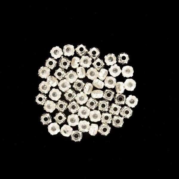 BEADS FOR SEWING - ACRYLIC CRYSTALS WITH METAL BASE - CIRCLE 7x5mm - TRANSPARENT AND SILVER - PACKAGE 100g (560pcs.)