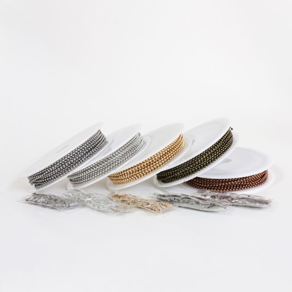 METAL CHAIN SET - BALL CIRCLE - 1.5mm MIXED COLORS - PACKAGE (5 rolls)